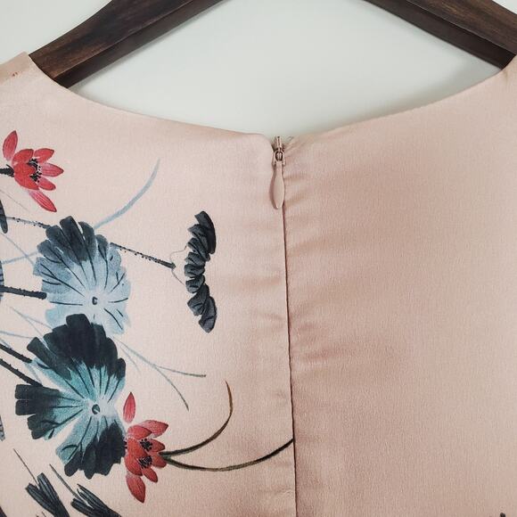 NWOT MNG Mango Floral Bell Sleeve Satin Dress Pink 4 - Picture 10 of 13